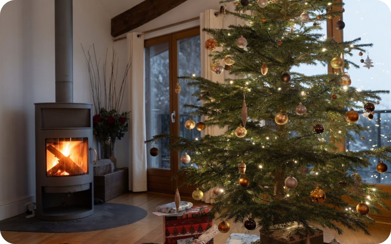 Christmas tree and fire