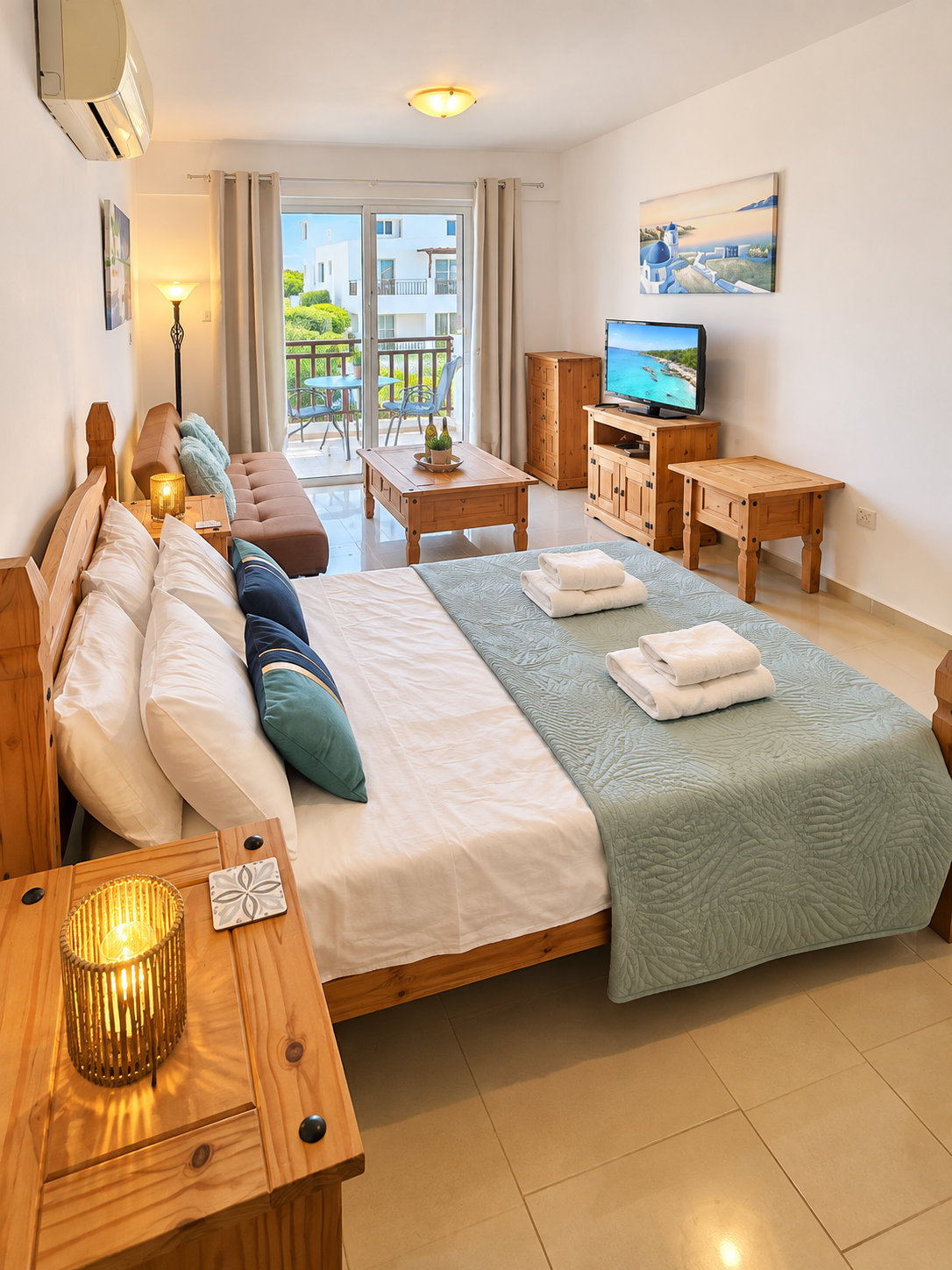 Double bed, settee and pleasant furniture