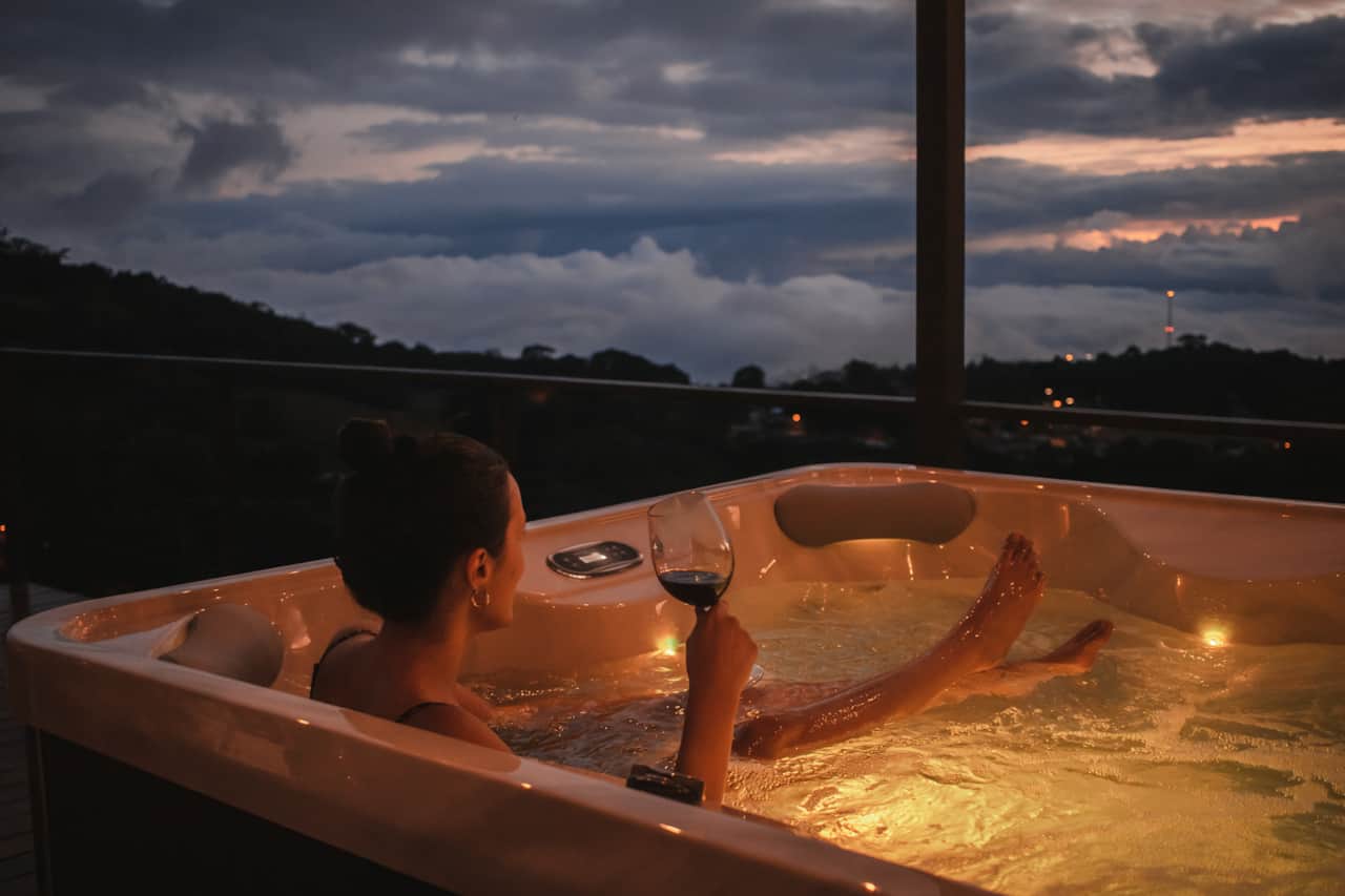 Nothing like having a glass of wine in the hot tub after a long day exploring.