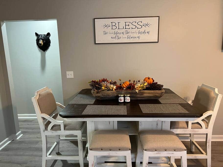 A dining table large enough for everyone to enjoy a meal together!