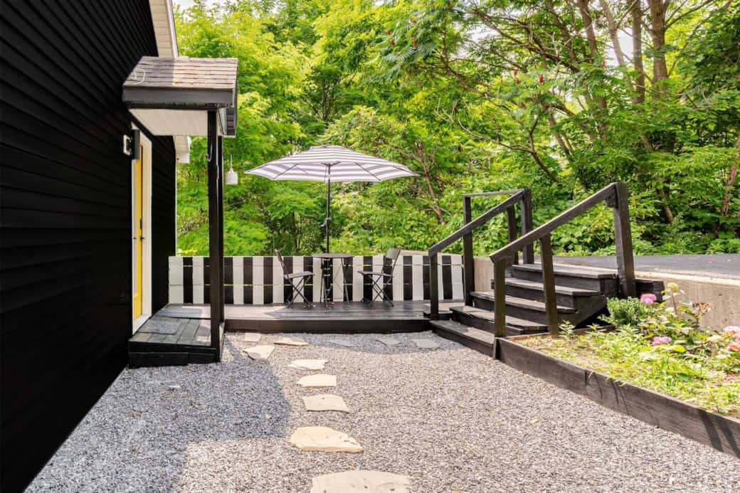 Your entrance with balcony and local flora garden. 