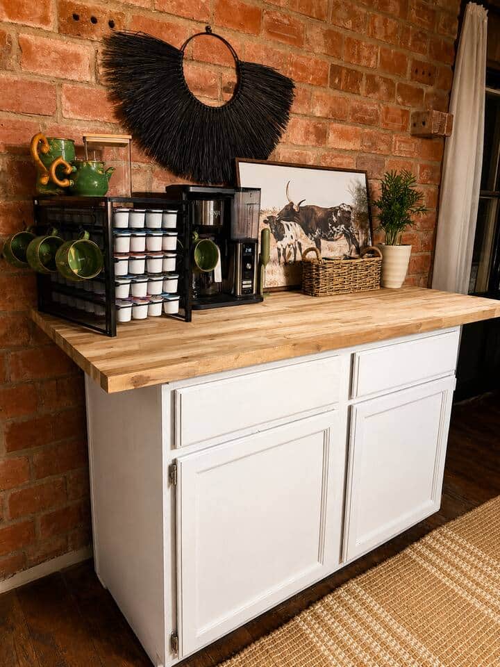 Coffee station with mugs and a coffee maker ready for a slow morning
