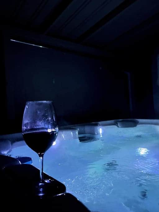 A late nite dip into the hot tub with LED lights A late nite dip into the hot tub with LED lights