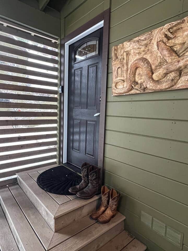 Leave your boots outside.   Keep the inside clean.  We have great guests!