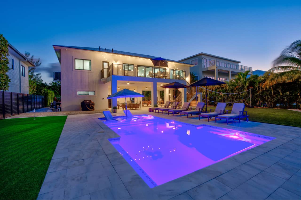 Sunset view of the pool