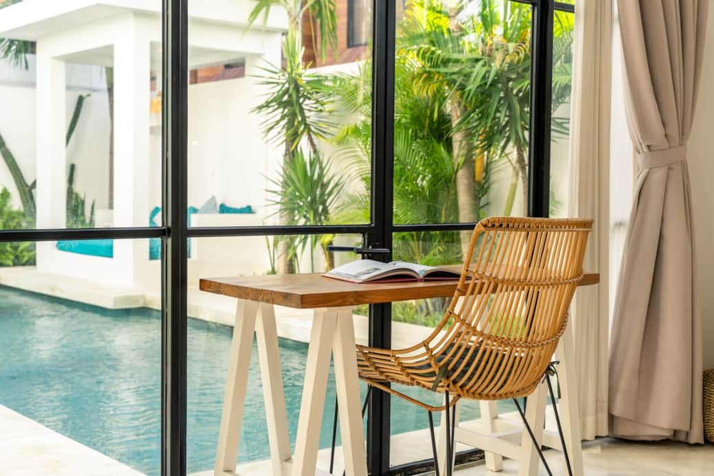 If you need to check in with the real world, why not do it with a view? Our little poolside desk makes working remotely feel like a holiday in itself.