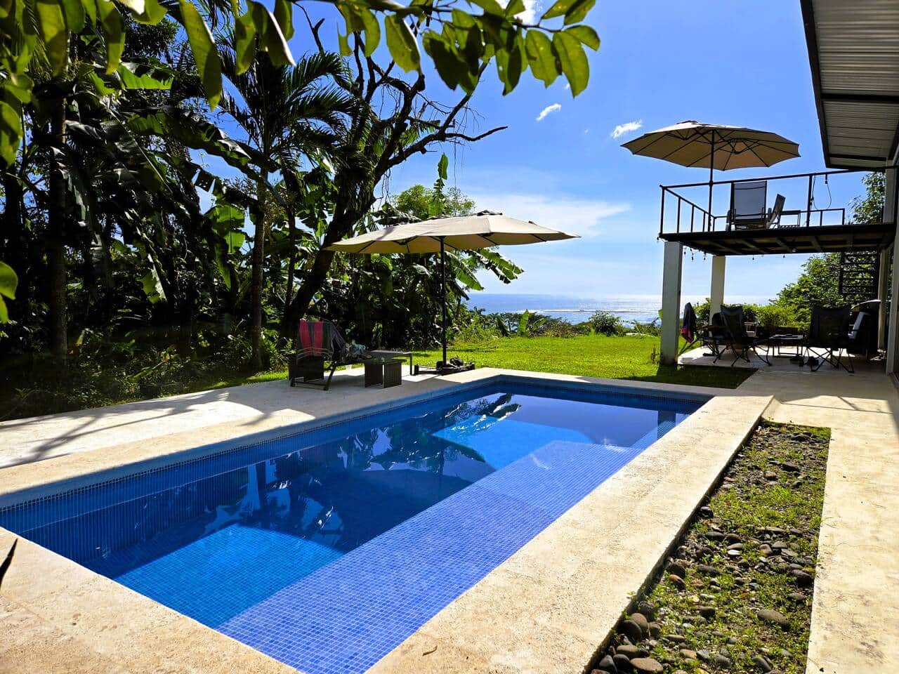 Private pool with ample shade and ocean views