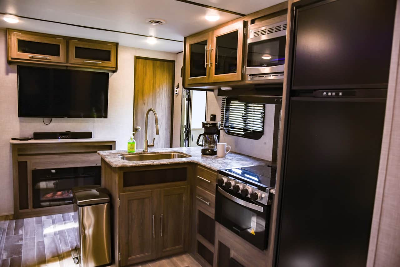 Kitchen area viewed from dining table