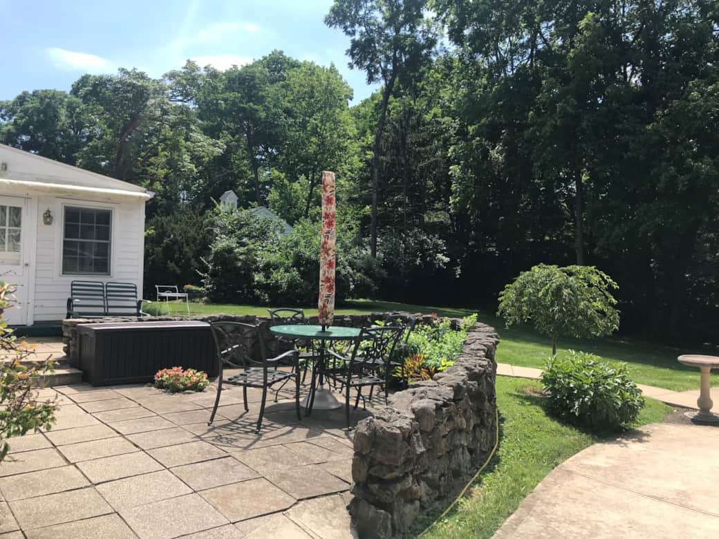 Backyard patio with electric grill