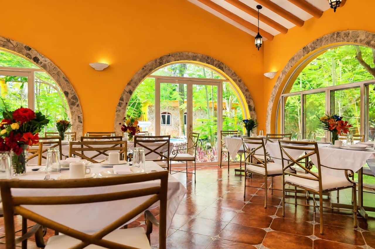 Restaurant with garden views.