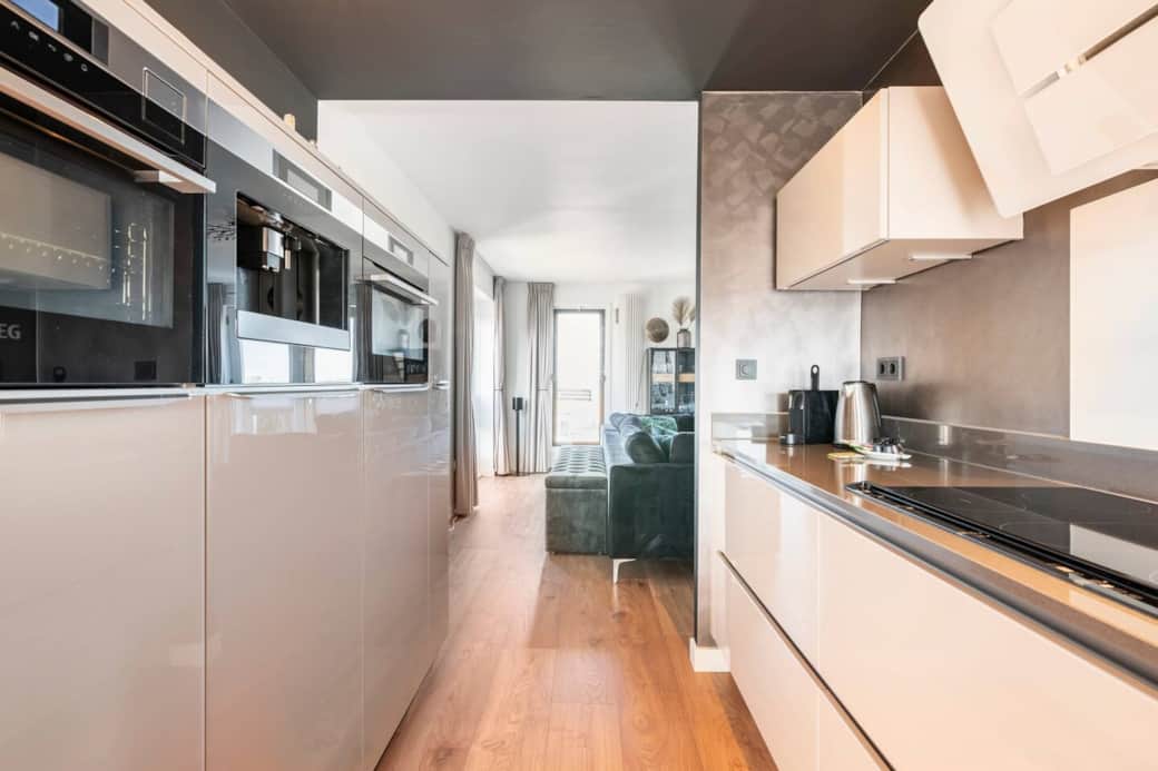 The kitchen is equipped with oven / microwave, extractor, refrigerator, dishwasher and induction hob (hot plate)