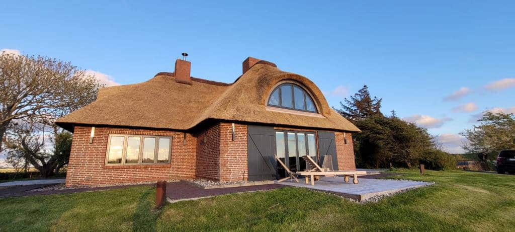 Rear elevation with terrace and thatched roof