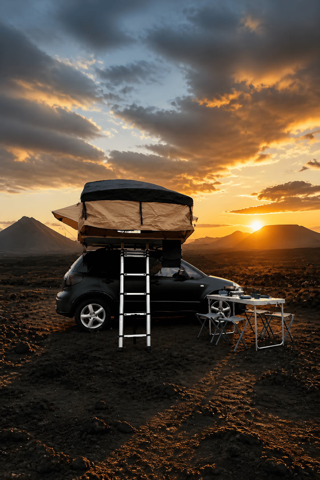 Notre 4X4 aménagé au cœur de la Plaine des Sables, sur la route du Volcan à la Réunion