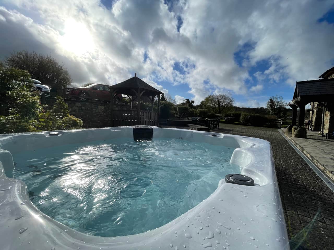 Relaxing outdoor hot tub with valley views