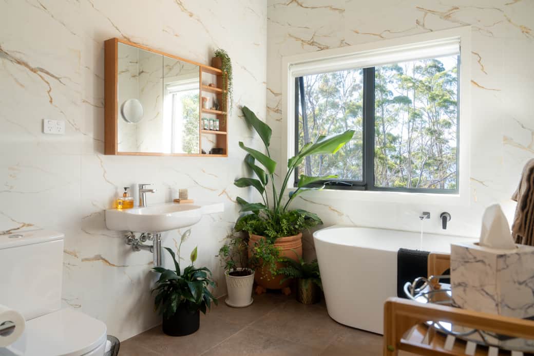 Freestanding bath with ocean views romantic getaway Tasmania