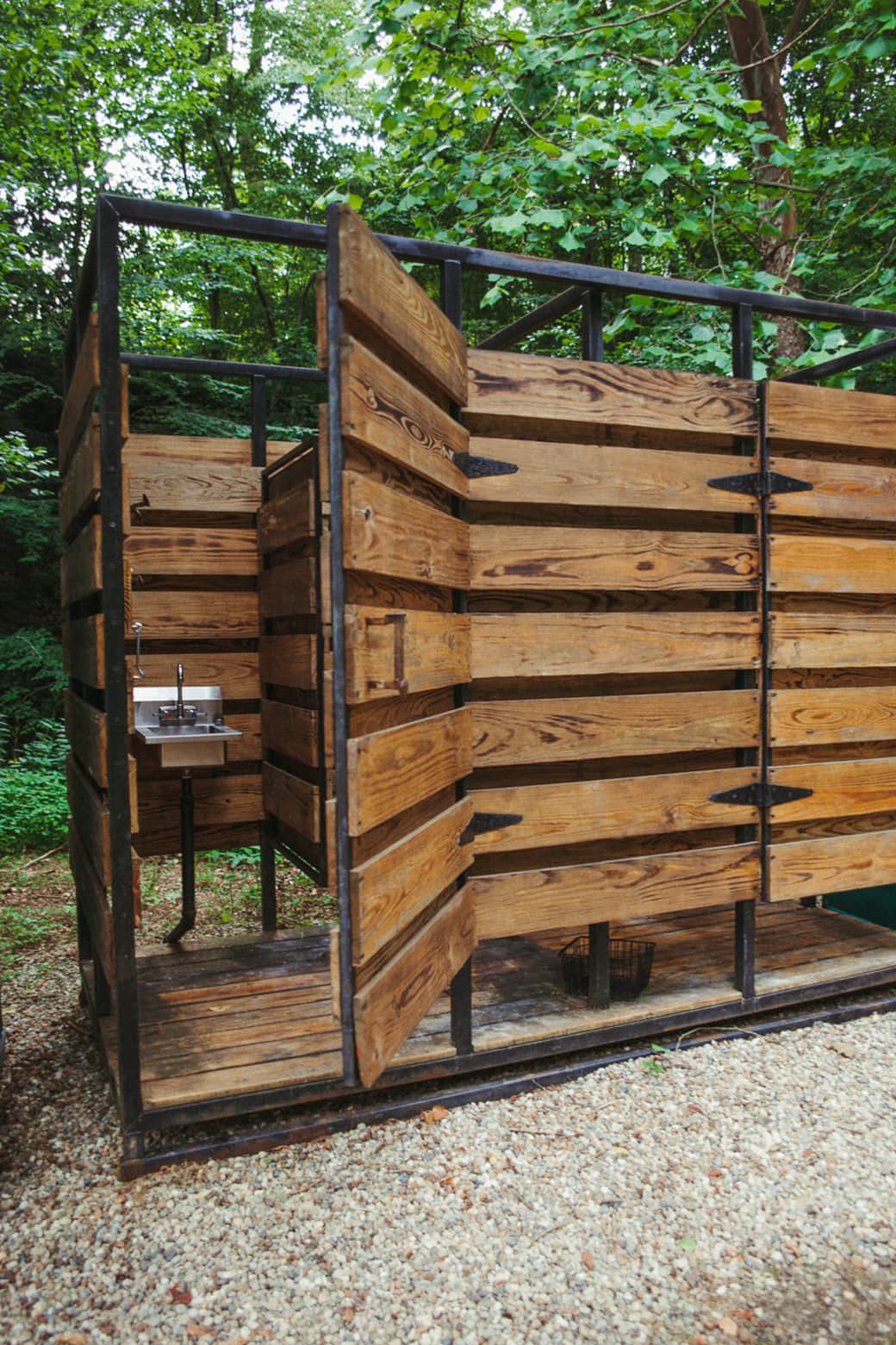 shared shower, changing area, sink