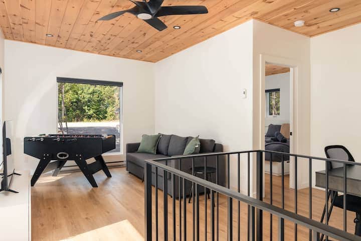 Salon, salle de jeux, divan-lit à l'étage