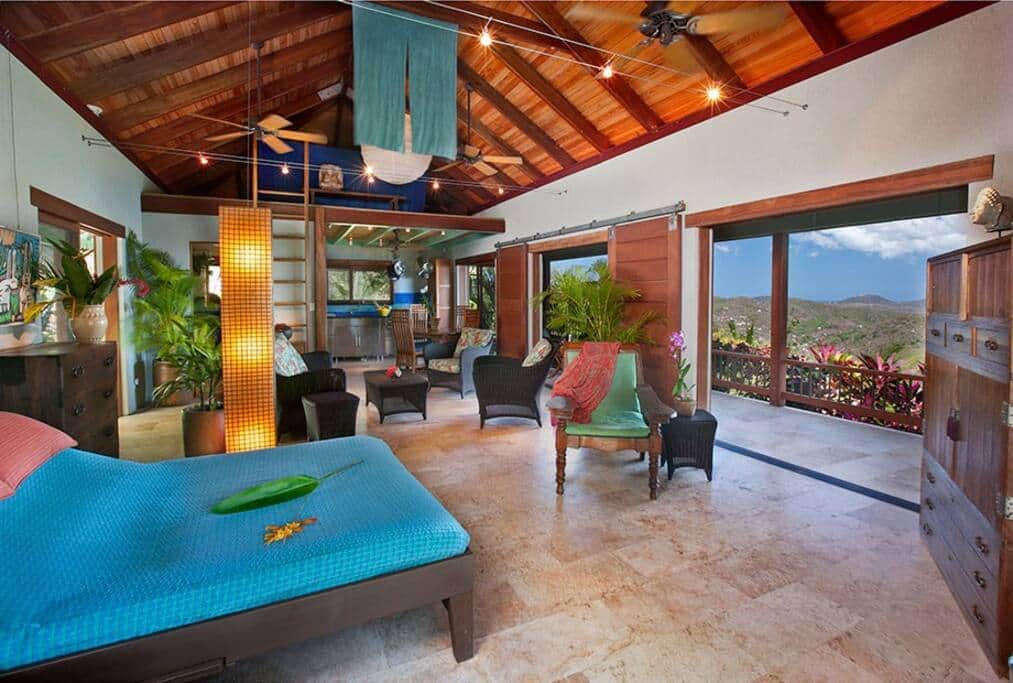 Bed located in main house & living area