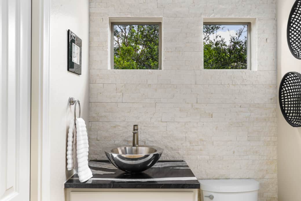Downstairs guest bathroom with shower