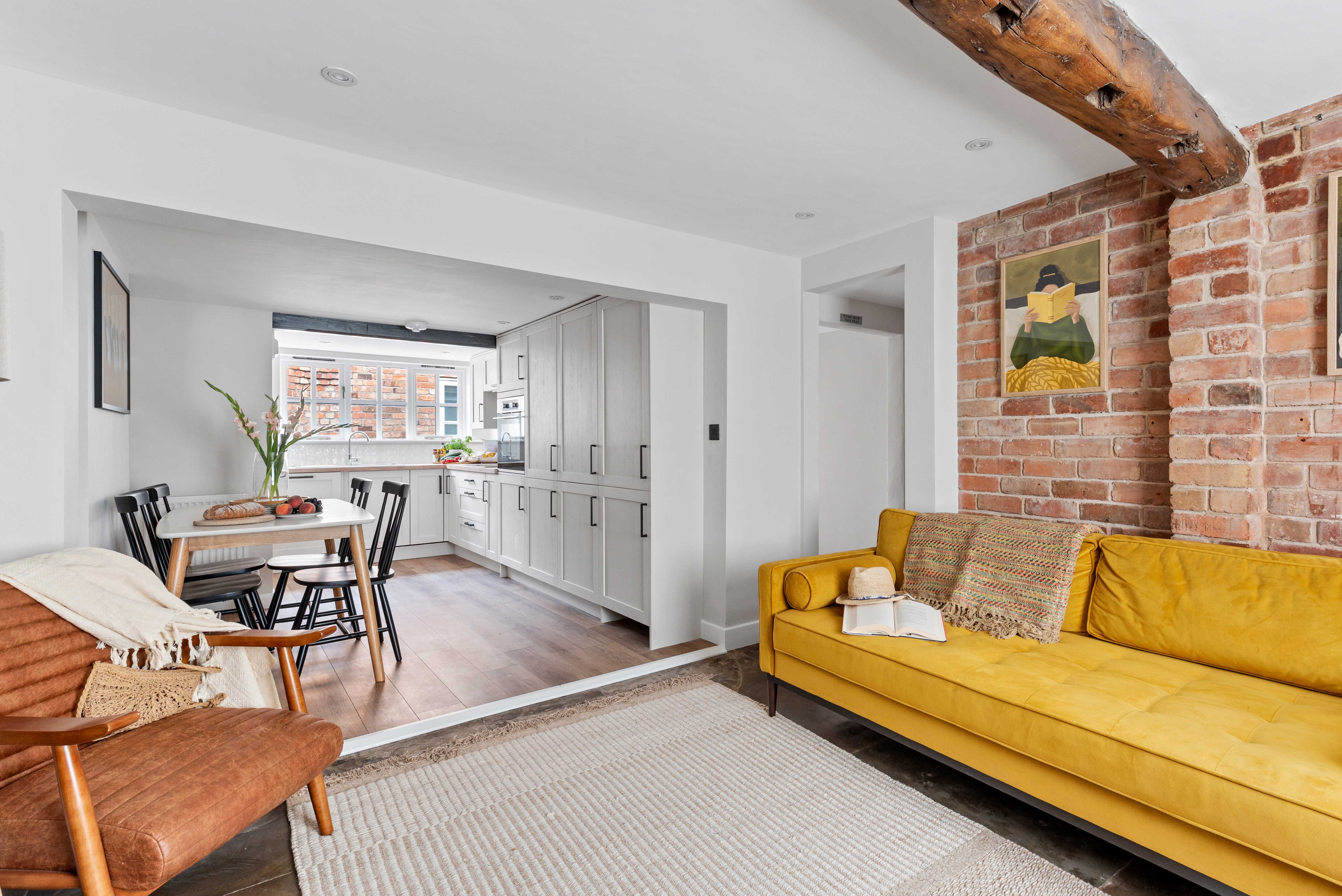Open-plan kitchen, dining and living area, Grade II listed house Kenilworth