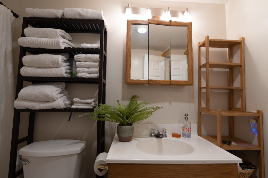 bathroom shower with bath