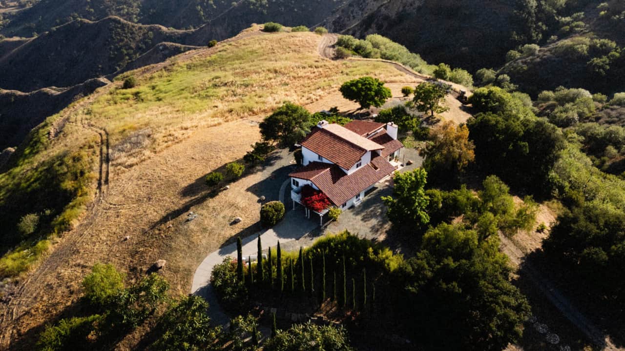 Aerial view of Ojai Mountain Ridge on its ridgeline