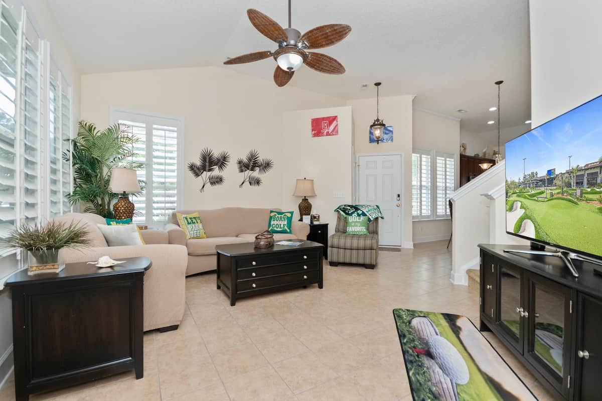 Spacious, bright living area perfect for relaxing after the beach or golf.