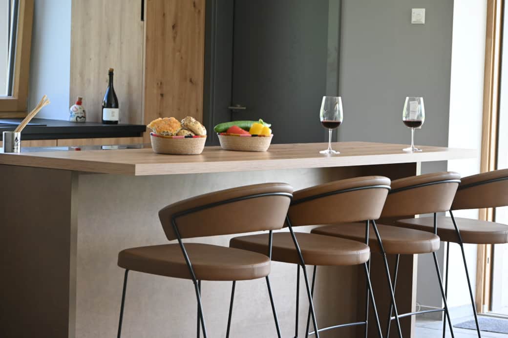 Kitchen island with mountain views