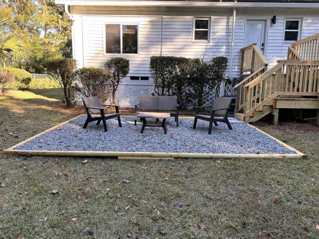 Double outdoor seating spaces.  This is the lower area.