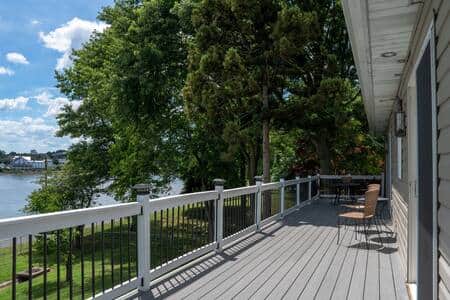 Deck off kitchen with water view