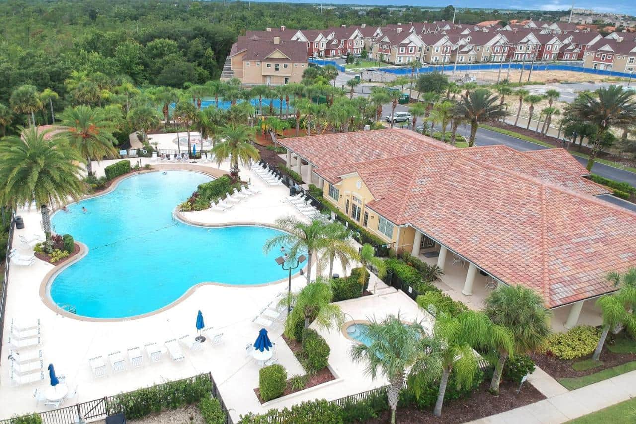 The main clubhouse and community pool area