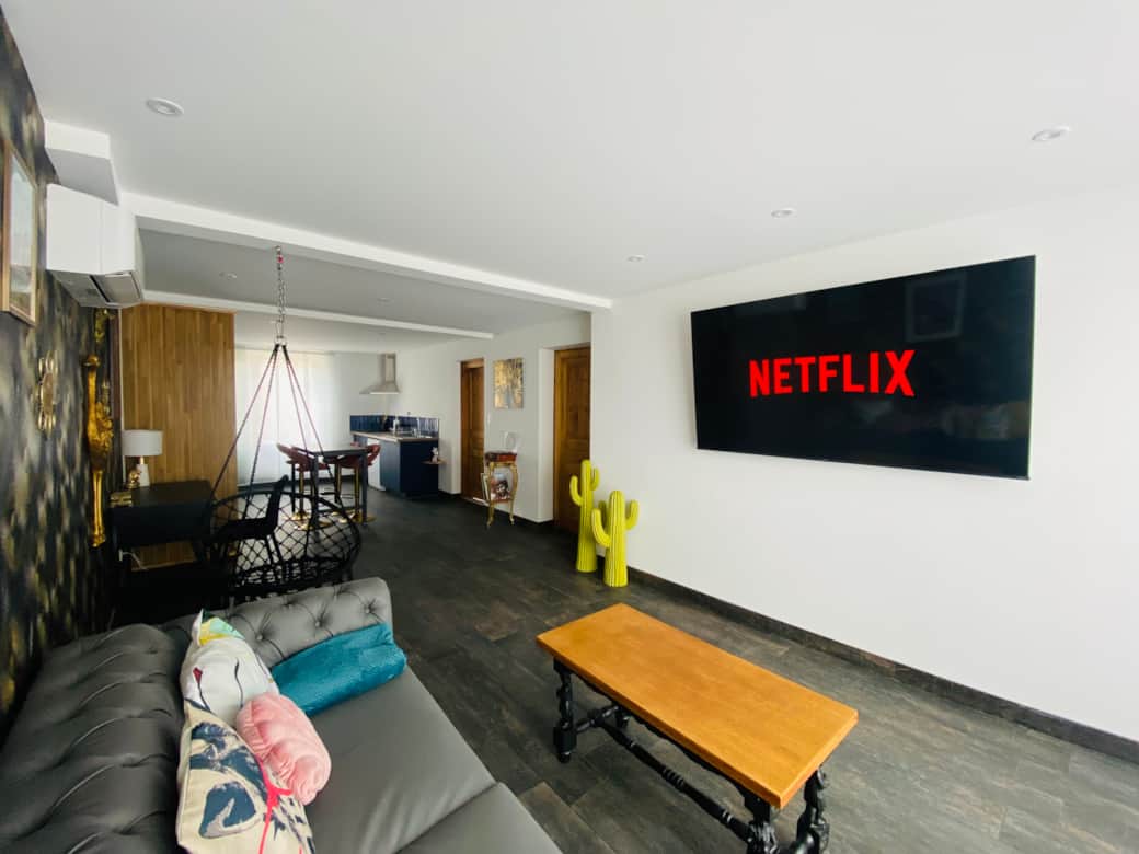 Salon avec TV et Netflix