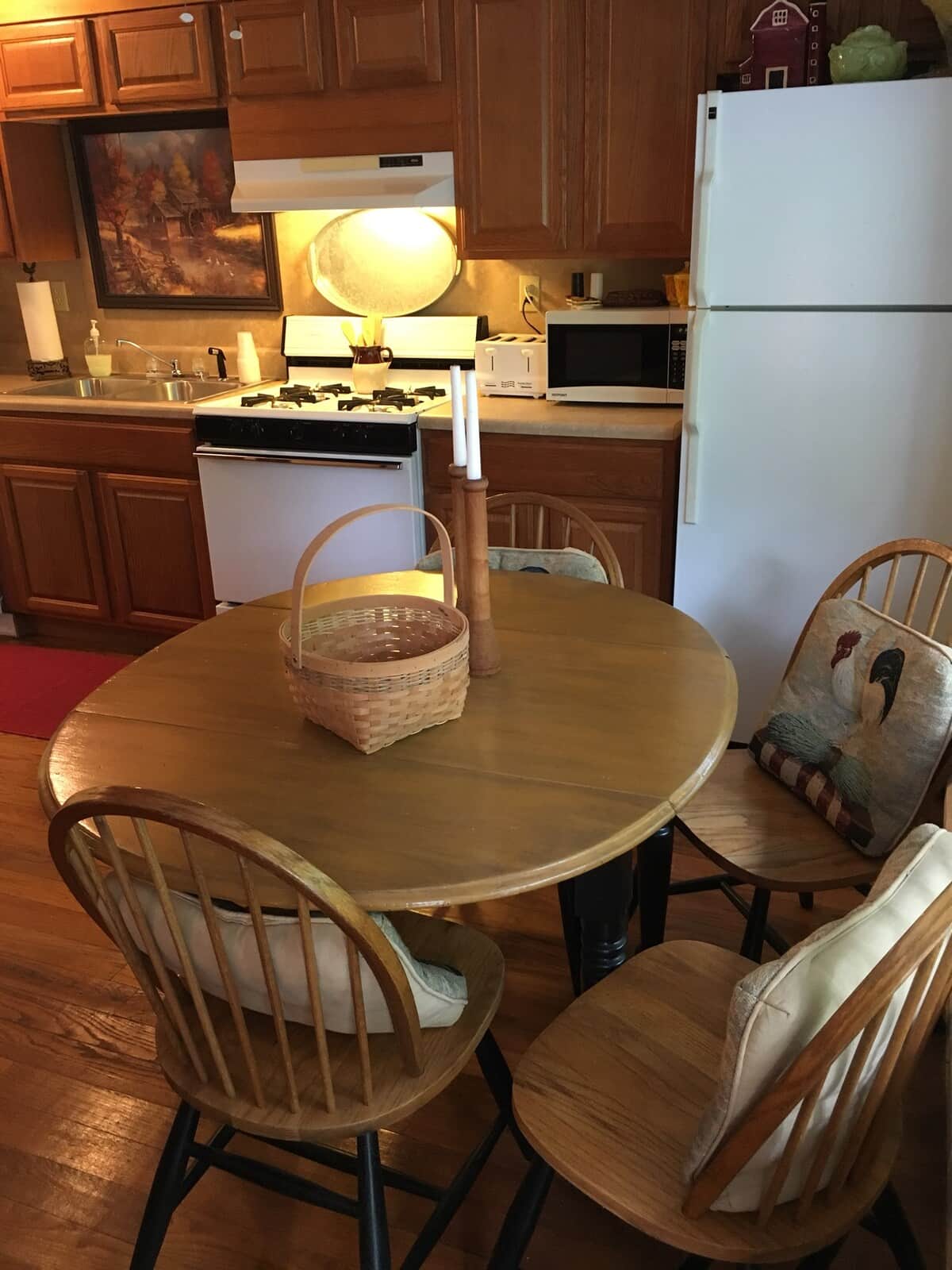 Kitchen table seats four.
