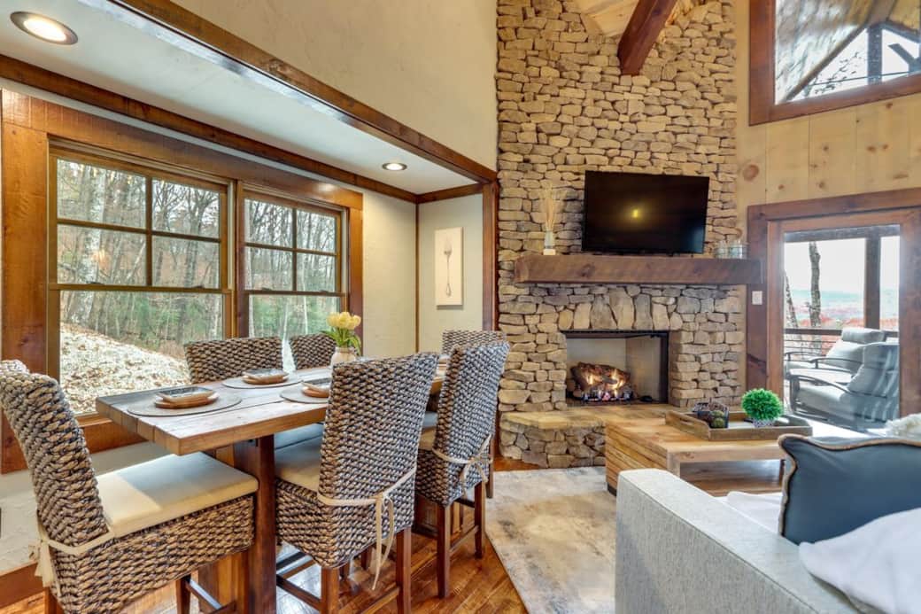 Dining Area | Fireplace | Covered Back Deck Access
