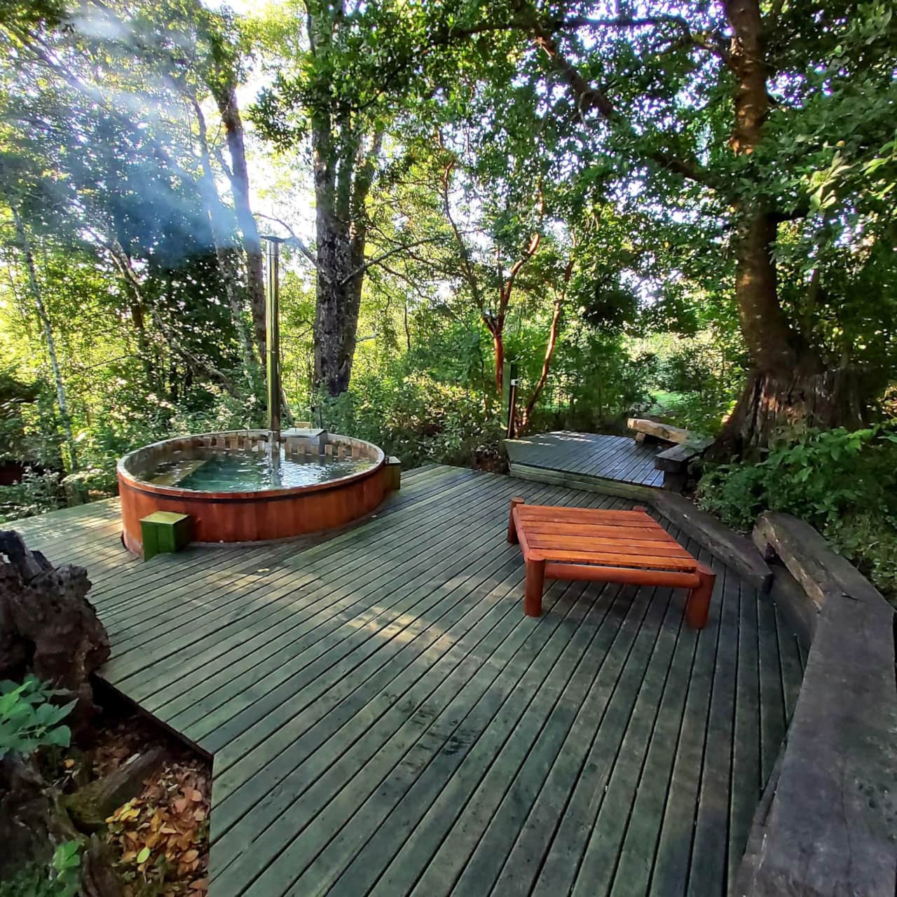 Tinas calientes en el bosque - Cabañas Domo Pucón ®