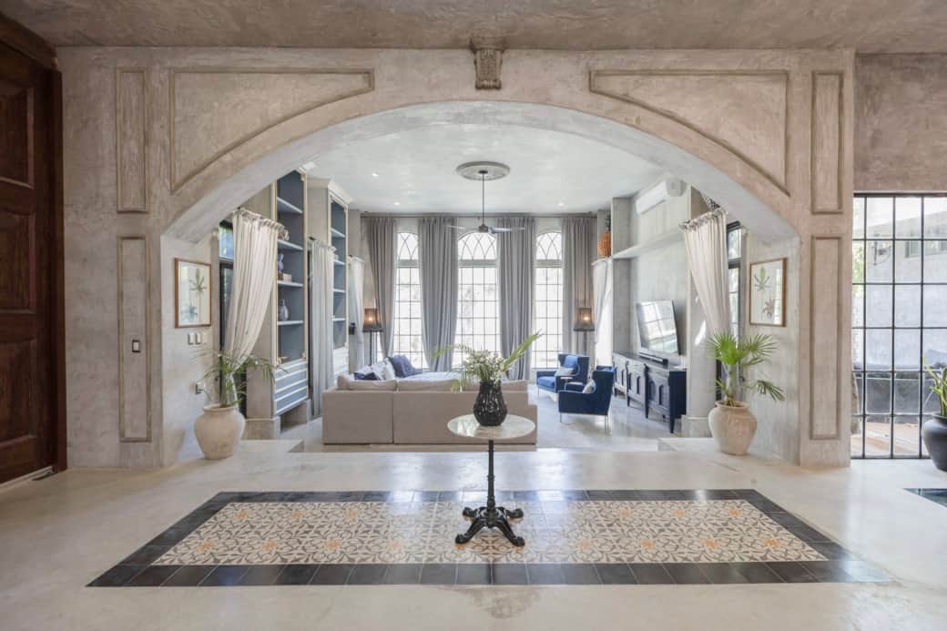 Sunken living room that fits large groups comfortably