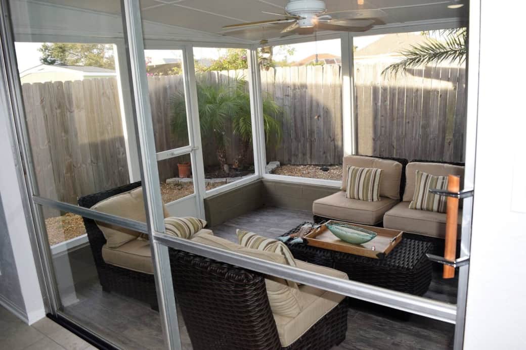 Lovely screen patio with seating.  Can keep doors open most days and enjoy the breeze.