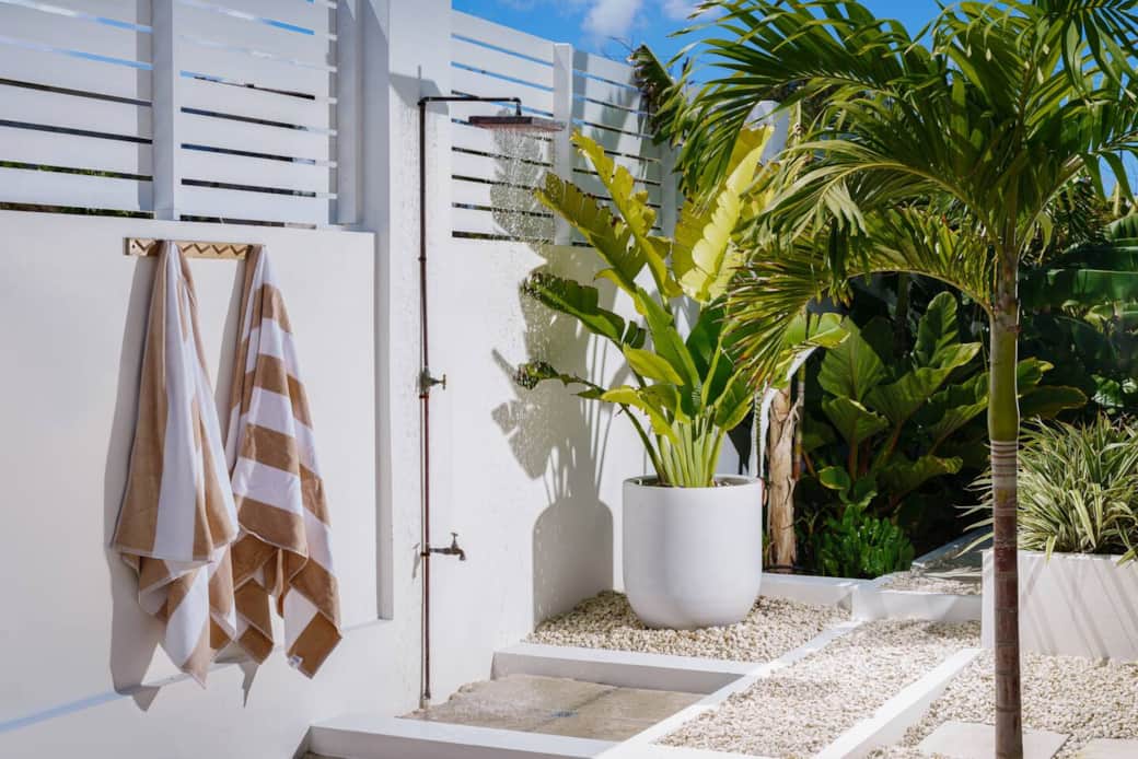 Outdoor shower in rear garden