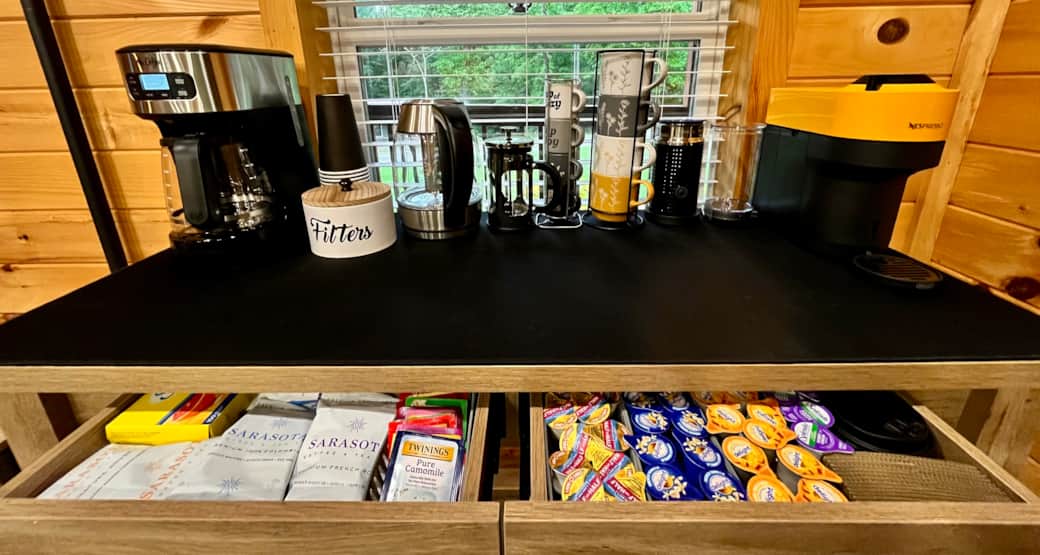 Fully stocked coffee/tea bar!