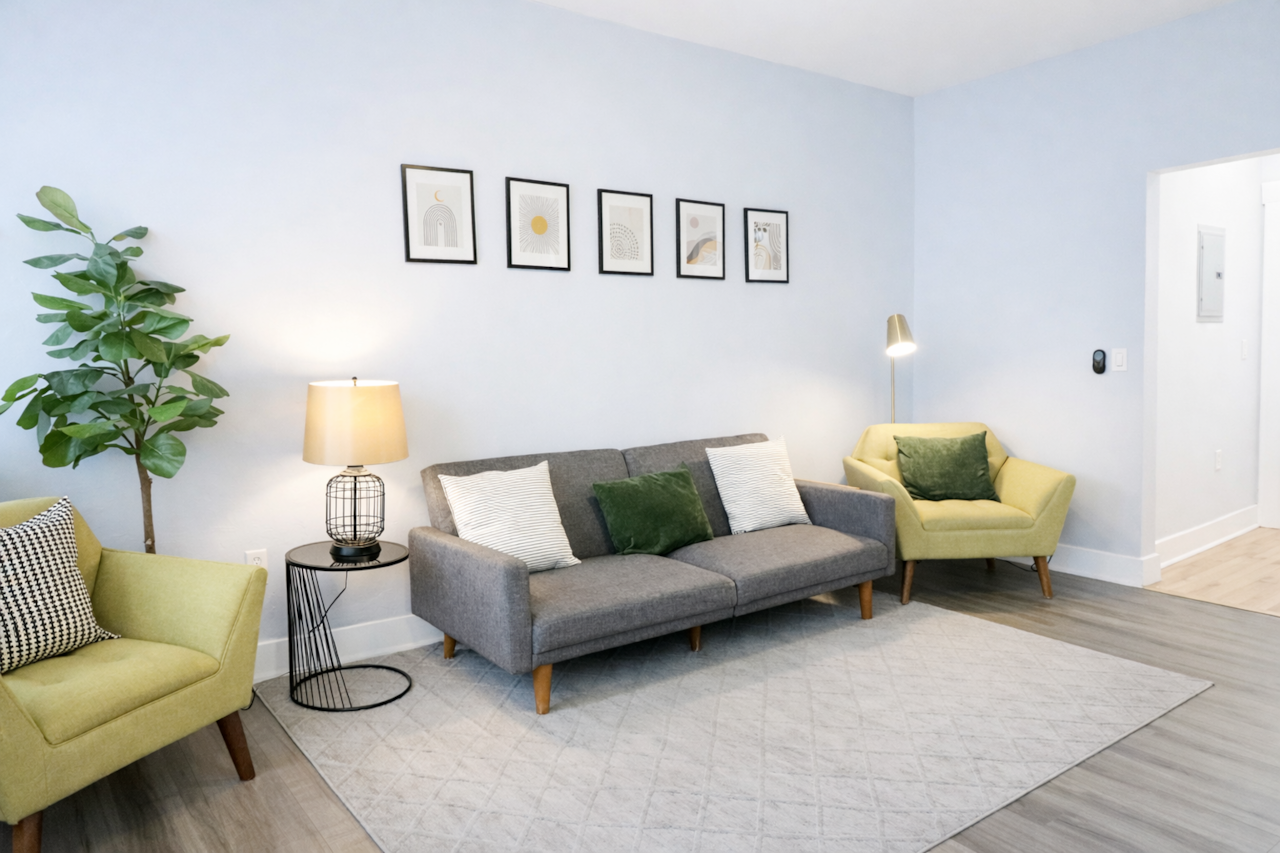 A stylish, cozy living room designed for comfort, movie nights, and quiet mornings