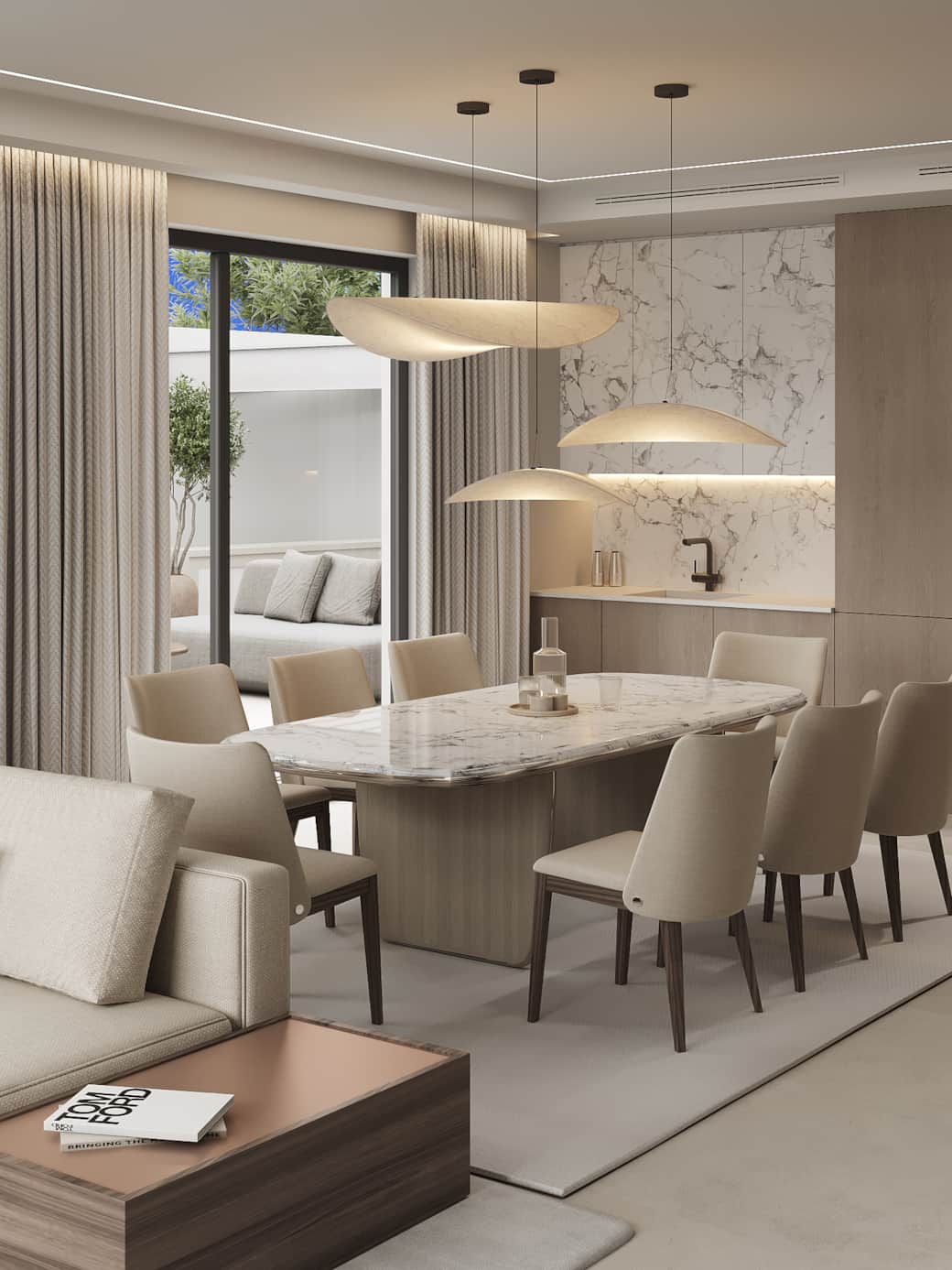 Overview of the Dining area and Kitchen