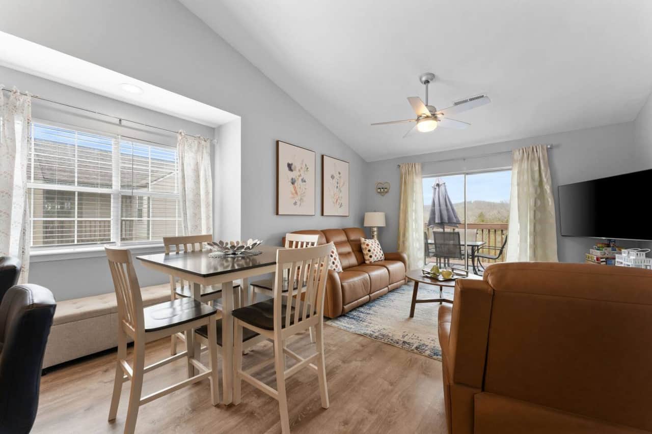 Spacious dining area with open concept living room