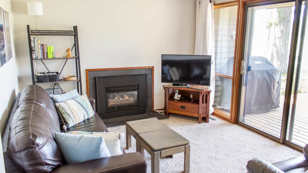 The den with fireplace and views