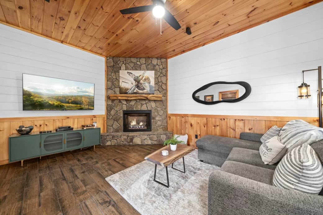 This comfortable sleeper couch can sleep another guest.