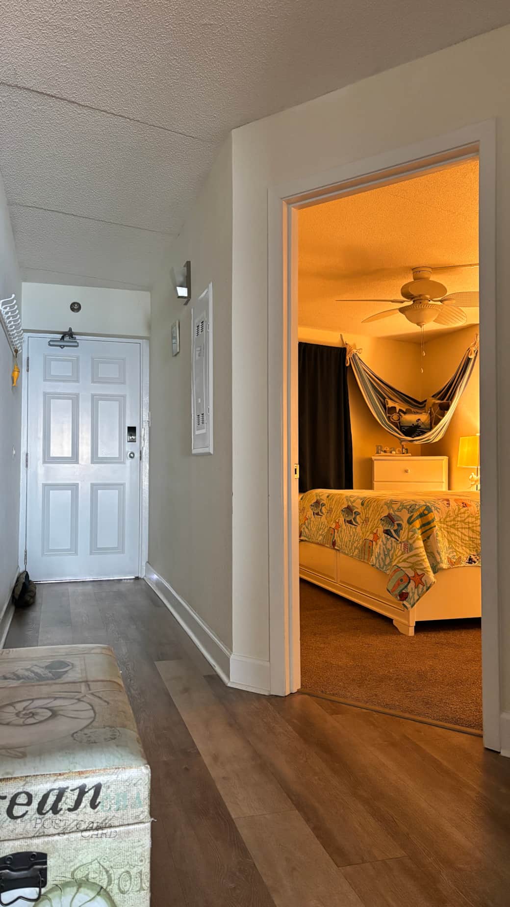 front door and bedroom