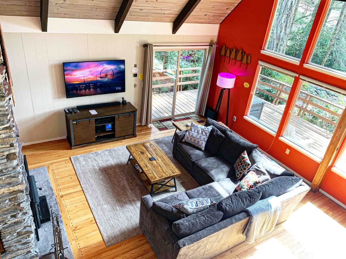 View of the living room from the loft