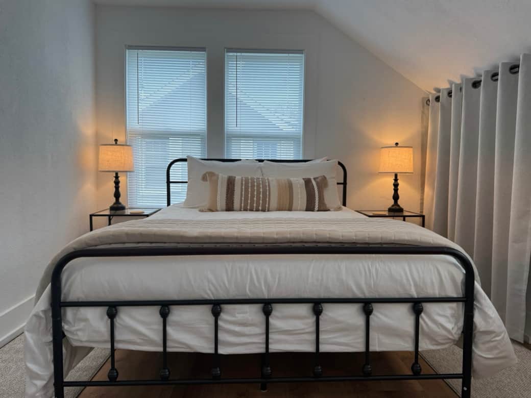 Bedroom 2 with Queen bed and USB plugs on nightstands