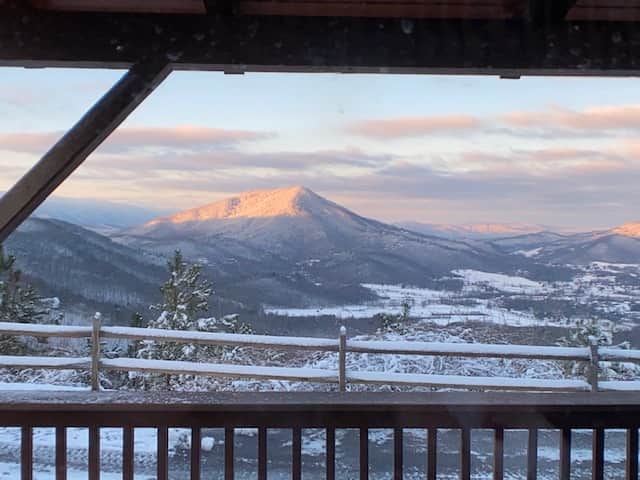 Winter morning sun lighting up Roundtop Mountain