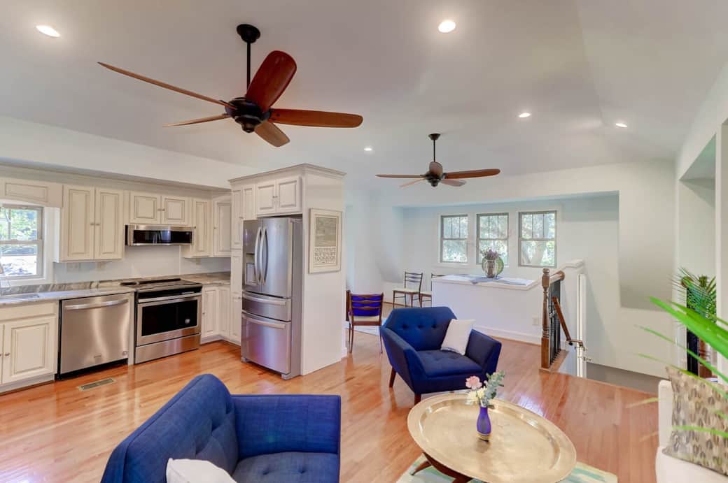 Kitchen and dining area as viewed from living area