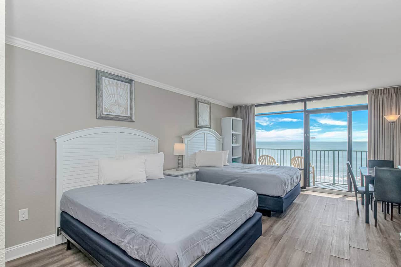 Beachfront mornings start here ☀️ Relax in bed and watch the waves from your room.
